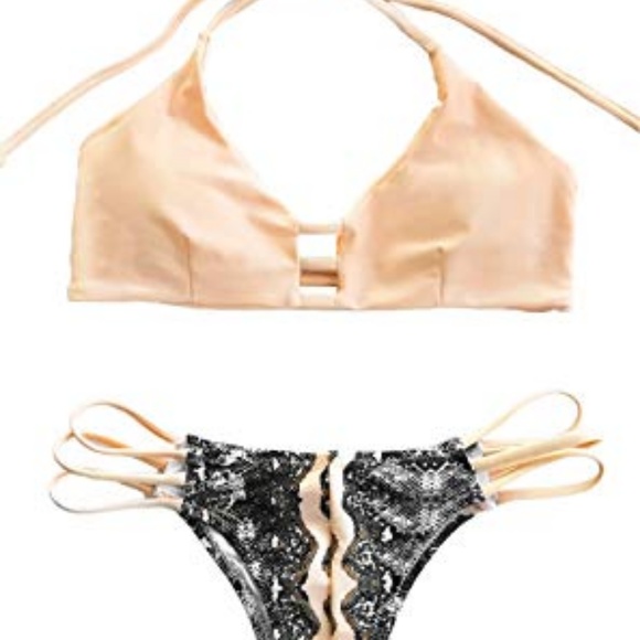 Women's Push Up Pink & Snakeskin Halter Bikini Set - Picture 2 of 3